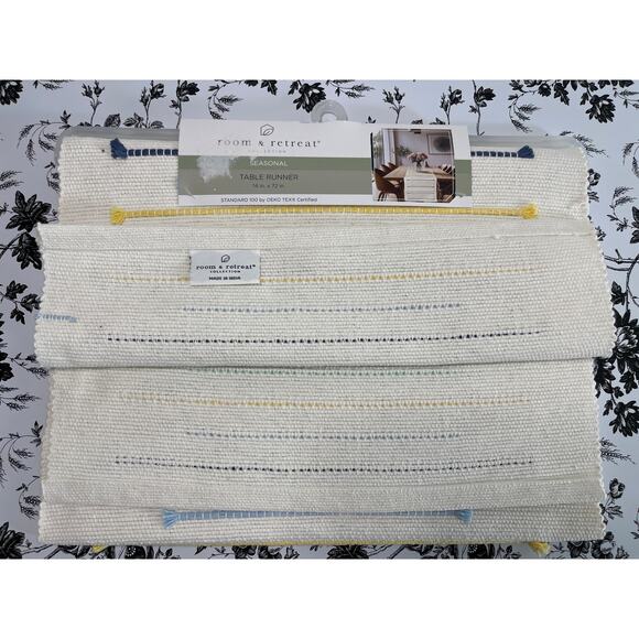 Room and Retreat NWT Table Runner 100% Cotton 14inx72in Neutrals Color Stripes - Picture 4 of 6